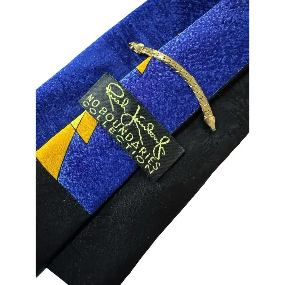 Rush Limbaugh No Boundaries Silk Tie Blue Gold Geometric USA Vibrant Career Work